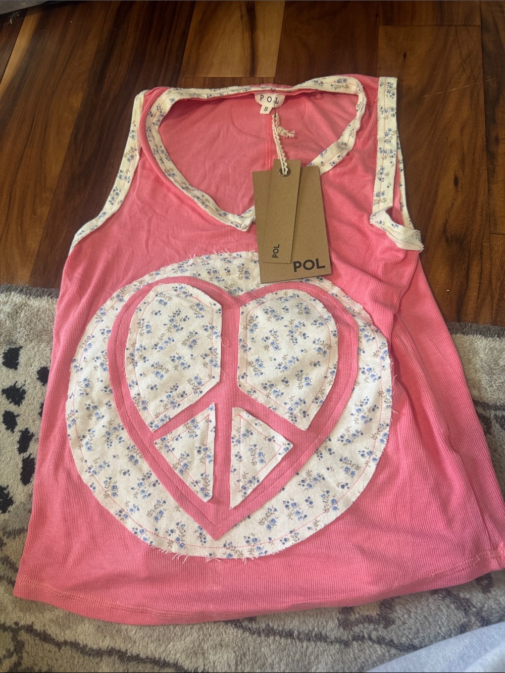 POL nwt Pink Floral Peace Heart Tank Top